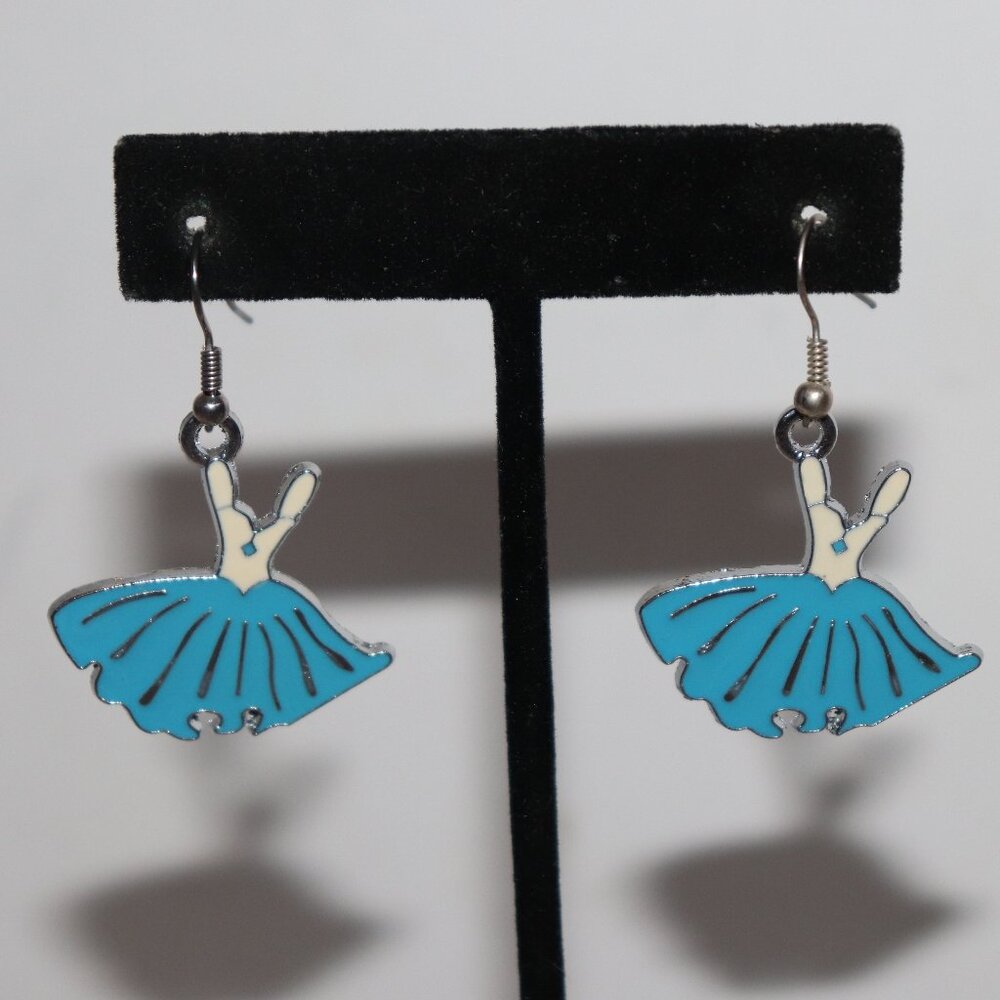 Beautiful white and blue dress dangling earrings 1.75"